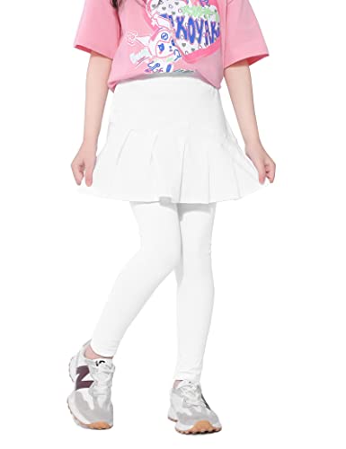 Kiench Girls' Leggings with Pleated Skirts Attached Cotton Stretch Pants