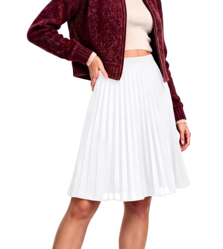 Jouica Womens Pleated Midi Skirt A-Line Elastic Mid-rise Skirts for Women