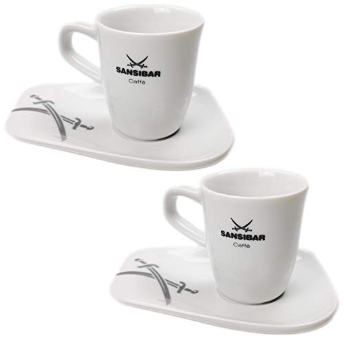 2er-Set Espresso-/Mokka-TASSEN mit Untertassen, dickwandig aus Porzellan, von Sansibar, 75ml