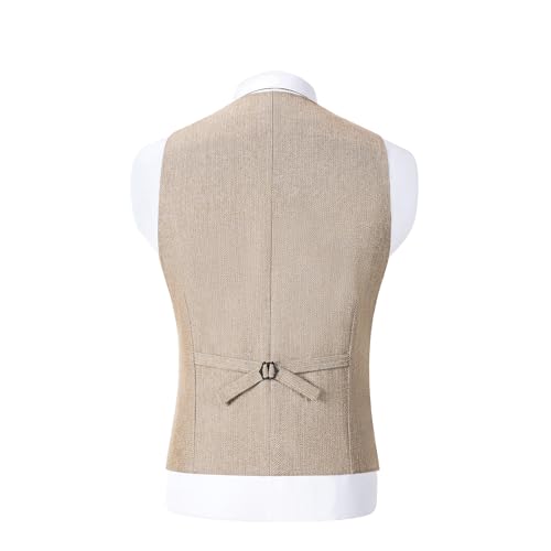 Image of SOLOVEDRESS Mens Vintage Tweed Suit Vest V Neck Casual Wool Waistcoat for Wedding Groomsmen