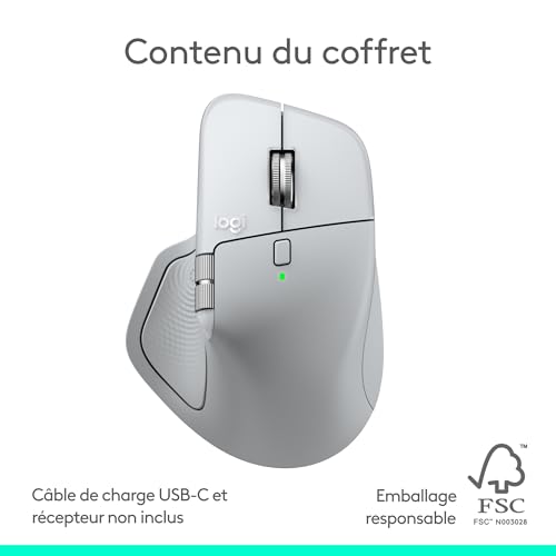 Logitech MX Master 4, Souris sans Fil Ergonomique avec Retour haptique de Performances avancées, défilement Ultra-Rapide, Recharge USB-C, Bluetooth, Windows, MacOS - Pale Gray
