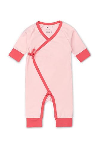 monica + andy Kimono Tie One Piece, Size 0-3 Months, Pink, 100% Organic Baby Clothes for Girls and Boys, Baby Long Sleeve Romper, Sustainable Super Soft Fabric, Sizes For Preemie, Newborn & Infant