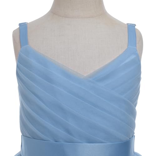 Ibtom Castle Girls' Special Occasion Dresses: Flower Tulle Graduation Dress Kids Long Wedding Pageant Masquerade Formal Prom Dresses Princess Birthday Party Ball Gown Dusty Blue 7 Years thumb #2