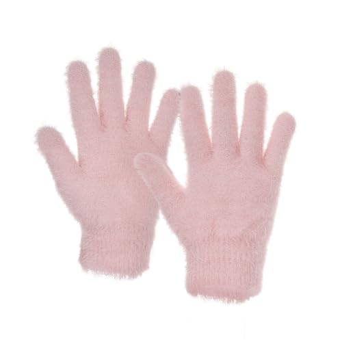 Bskifnn Winter Gloves Faux Fur Knit Stretchy Gloves for Women Cold Weather Running Driving Hiking Touch Magic Screen (Pink, Adult)