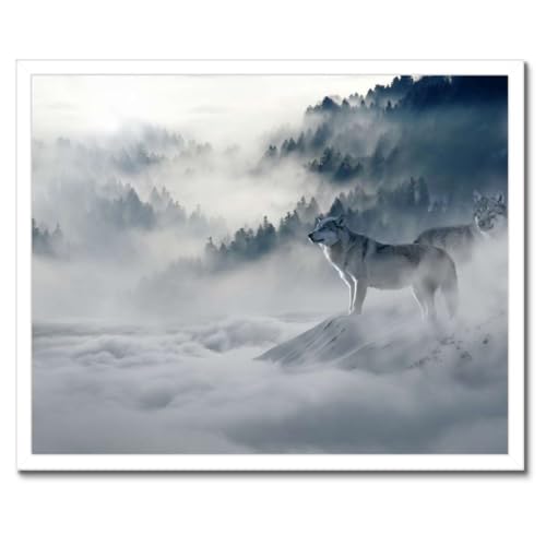Poster loups dans la nature cadre noir 50x40 | Habillez vos murs blancs facilement