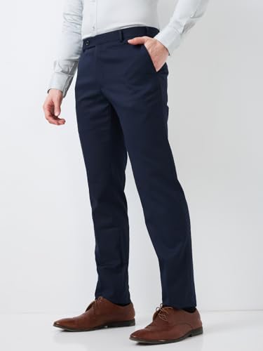 Image of Raymond Men Mid Rise Slim Fit Checks Pattern Polyester Blend Pleatless Formal Trouser
