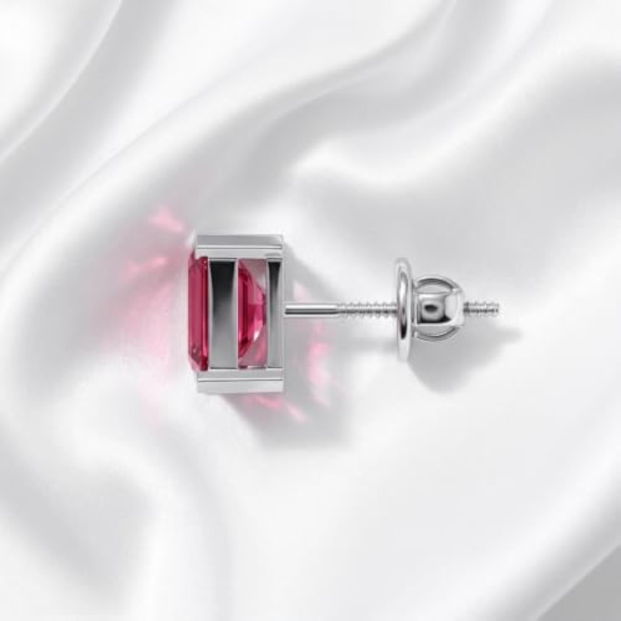 Men's Pure 925 Sterling Silver Rectangle Gemstone Single Stud Earring