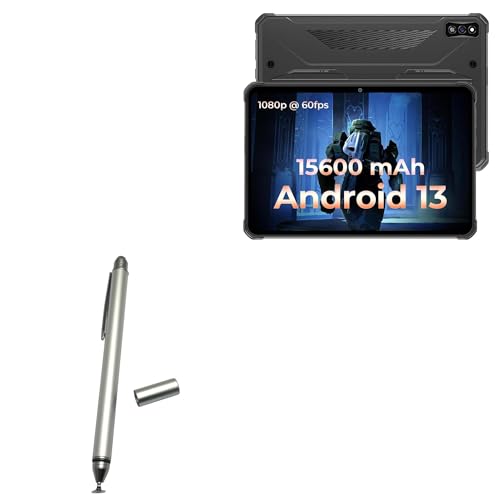 BoxWave Stylus Pen Compatible with Hotwav R7 Rugged Tablet (10.1 in) - DualTip Capacitive Stylus, Fiber Tip Disc Tip Capacitive Stylus Pen - Metallic Silver