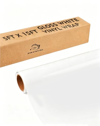 Image of 15ft x 5ft Gloss White Car Vinyl Wrap Roll, Durable Easy Application Automotive Wrapping Film for Car Body Protection (Gloss White)