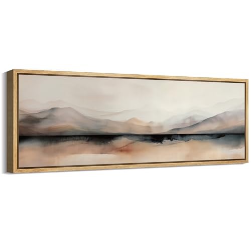 MUDECOR Large Framed Canvas Print Wall Art Abstract Mountain Hues Modern Minimalist Landscape Antique Retro Fine Art Illustrations Decorative Colorful for Bedroom - 60