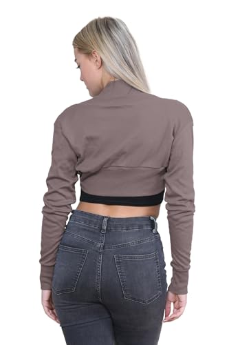 Cárdigan corto de algodón manga larga bolero moca que no deforma la ropa 3