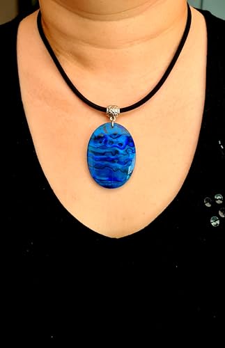 Blue Abalone Necklace, Natural Paua Abalone Necklaces for Women Men, Handmade Beads Waxed Cords Seashell Necklace Jewelry AA4272
