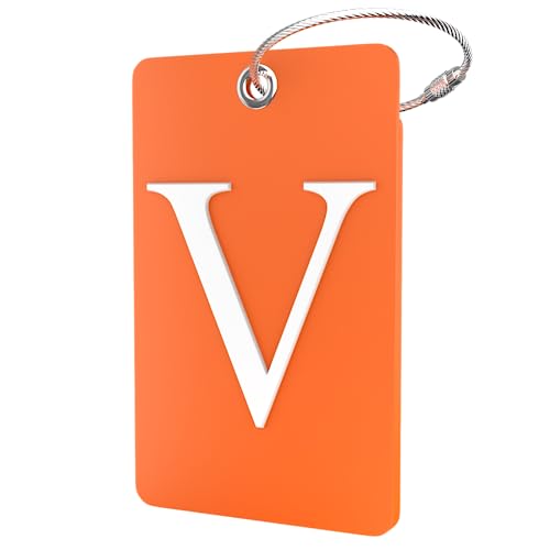 Étiquette de bagage initiale pliable orange avec câble acier V