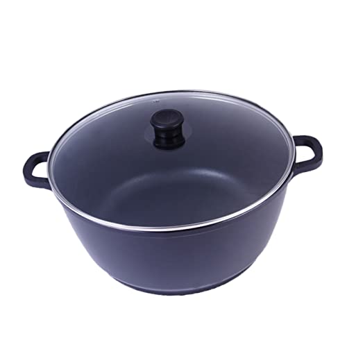 Cabilock Olla De Sopa De Aluminio Negra De Olla Delicada Para Fideos y Sopas Multifuncional Hogar Cocina o Restaurantes Incluye Dos Asas