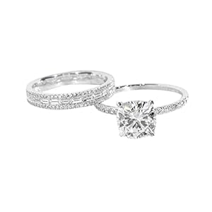 2PCS Couple Diamond Rings, Luxury Microinlaid Diamond Rings Kit Engagement Jewelry Womens Wedding Band Ring Set