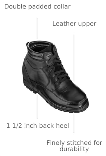 Image of Calden Men's Invisible Height Increasing Elevator Shoes - Black Leather Lace-up Military Boots with Extra Tall - 5.2 Inches Taller - K881801 - Size 11.5 D(M) US