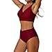 Plain Bikini Sets for Women:Fashion High Waisted V Neck Cross Twist 2 Piece Swimsuit Tummy Control Bathing Suit(Wine,XX-Large)