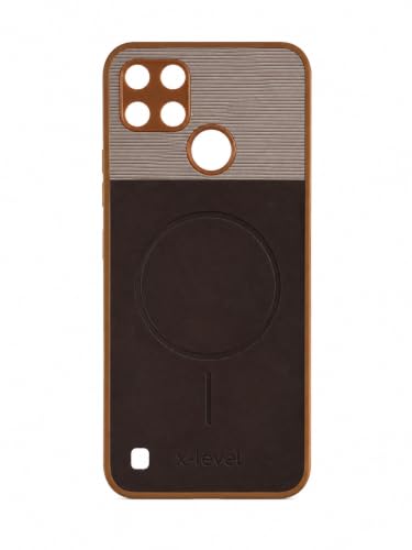 Image of Bintage Mac Safe Design Hard Slim Back Case | Soft Border Camera Protect | Dual PU Leather Finish Back Cover Compatible for Realme C25Y /Realme C21Y - White & Cherry Brown