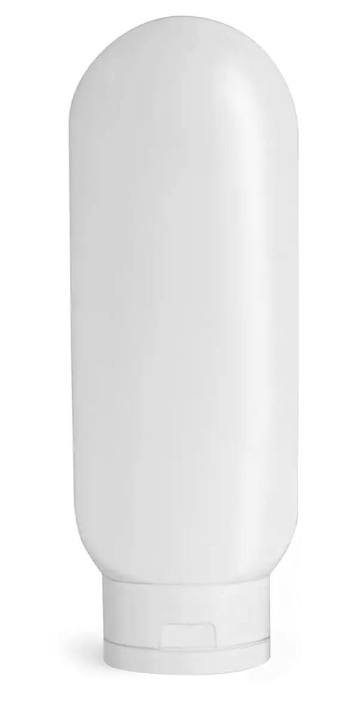48 Count 2 Ounce White Plastic Tube Bottles with Snap Caps, Empty Refillable Cosmetic Tube Containers, White HDPE Tottles for Facial Cleanser, Shower Gel, Lotions, Cream, Shampoo, Travel Size, Samples