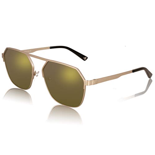 fawova Gafas Hexagonales Mujer con Espejo Oro Negro Polarizadas, Gafas Sol Geométricas Hombre, Gafas De sol Cuadradas Unisex Oro, Gafas Poligonales Oro, UV400, Cat.3,56mm (Oro, Hexagonales) Cover
