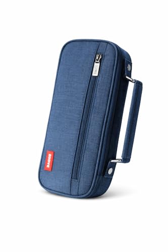 Estojo Escolar Grande Organizador com 2 Divisórias, Zíper Duplo, Bolsos Internos, Alça Portátil e Compartimentos com Elástico – Estojo para Lápis e Canetas Masculino/Feminino (Azul)