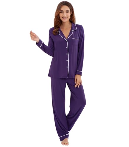 Image of WiWi Viscose from Bamboo Women's Pajamas Set Super Soft Button Down Top and Pants Sleepwear Cooling Pjs S-3X