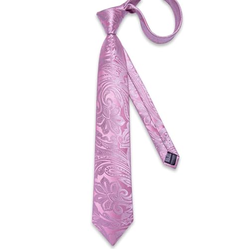 Image of DiBanGu Silk Floral Ties for Men Woven Paisley Necktie and Tie Clip Handkerchief Cufflinks Set for Party Wedding