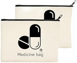 pristu Canvas First Aid Kit Pouch, Portable Medical Bag for Emergencies, Burns, Blisters, Unlined, Printed Design, Zipper Closure, Hand Washable, for Hiking, Camping, Travel (2)