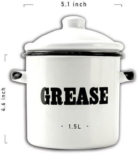 Miniatura 4 de Roadmap Recipiente de grasa de tocino esmaltado blanco de 1.5 L con colador, recipiente de grasa con patrón de letras, protector de grasa de tocino,