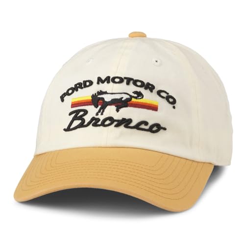 AMERICAN NEEDLE Ford Bronco Ballpark Adjustable Buckle Strap Baseball Dad Hat (20001B-BRONCO-IVAY) Ivory/Yellow