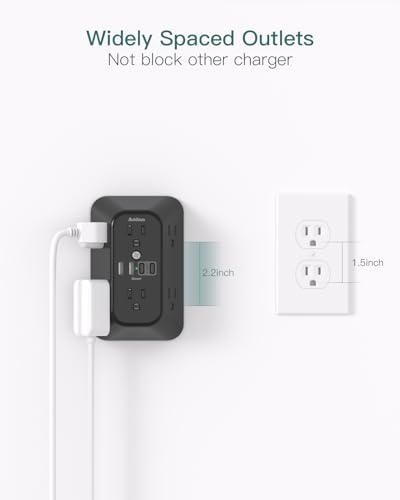 Addtam Surge Protector Outlet Extender, 6-Outlet Splitter with 4 USB Wall Charger(2 USB-C Ports), Multi Plug Wall Outlet 1800J Power Strip for Home Office Dorm Room Essentials, Black - Image 6