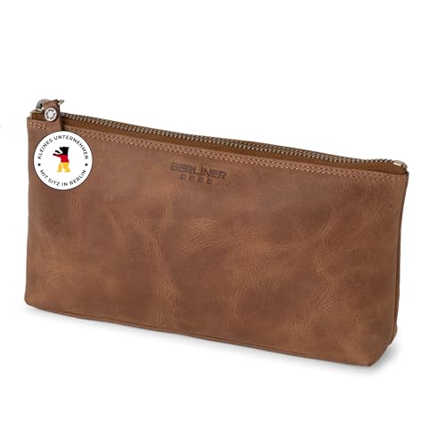 Berliner Bags Vintage Kosmetiktasche Anna, Kleiner Kulturbeutel, Schminktasche aus Leder, Federmäppchen für Damen - Braun