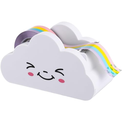 GBTUPOKW Dispensador de cinta para escritorio, bonito dispensador de cinta de nube con arco iris, soporte dispensador de cinta blanca para el hogar, escuela, oficina, embalaje de papelería,
