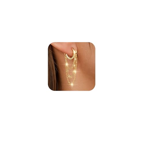 Ritach Chain Earrings for Women Trendy Sterling Silver Post Gold Silver Huggie Chain Dangle Drop Earrings for Sensitive Ears