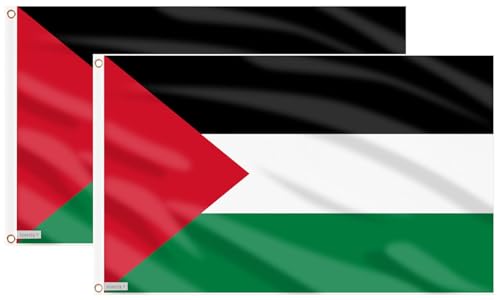 Fontee® 2 pezzi [Bandiera Palestina] [90X150cm] [Colori vivaci] [Resistente allo sbiadimento UV] [Intestazione tela] [Doppia cucitura] [Anelli di tenuta in ottone spesso]
