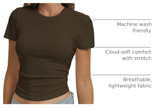 Women Casual Basic T Shirts Top Y2k Crop Tops Trendy Tight Tshirts Tee Slim Fit Clothes - image 4