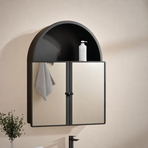 Image of iSTAR Premium Multipurpose Wall Mounted Storage Cabinet with Mirror, Bathroom Cabinet with Mirror /ABS Bathroom Storage Cabinet /Wall Mounted Bathroom Cabinet /Mirror with Storage for Bathroom (Black)