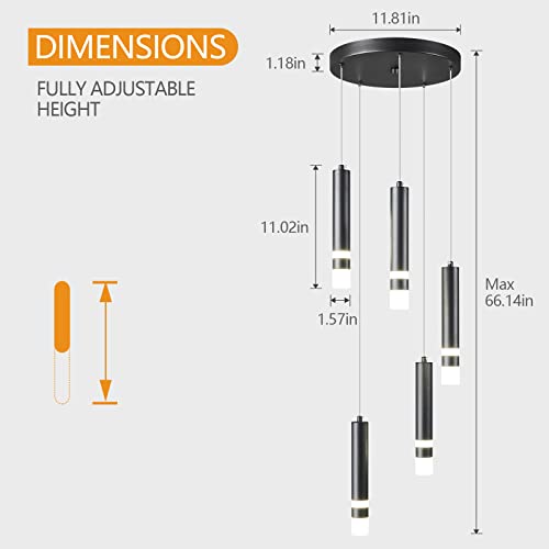 Liangmh 5-Light Modern Pendant Light Kitchen Island Light Fixture Dimmable Led Black Mini Pendant Lights Dinning Room Kitchen Chrome Pendant Lighting #TOP3