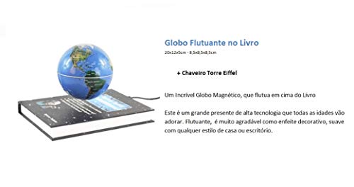 Globo que Flutua sobre Livro Mapa Mundi Magnético Planeta Mágico + Chaveiro Torre Eiffel - 20cm