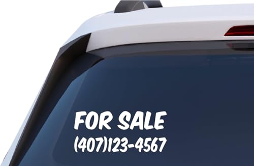 for Sale Car Window Decal, Custom Phone Number Vinyl Sticker, Multiple Color Options Available