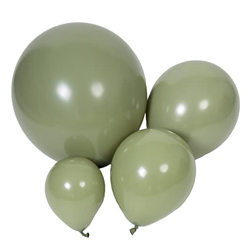 Image of 100pcs Sage Green Balloons 18 inch +12 inch +10 inch +5 inch Party Eucalyptus Olive Green Birthday Balloon Baby Shower Wedding Balloons