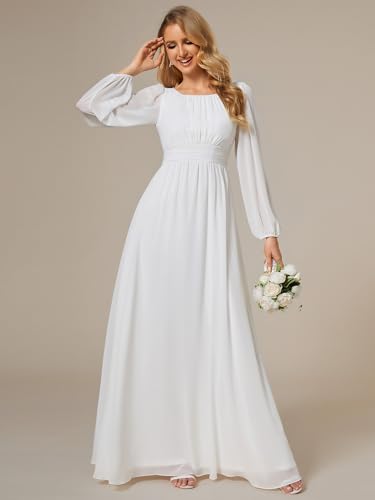 Image of Ever-Pretty Women's Crewneck Long Lantern Sleeves Floor Length A-Line Pleated Chiffon Formal Dress 0106B