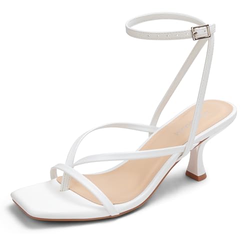 Women's Kitten Heel Strappy Open Square Toe Thong Ankle Strap Heels for Wedding