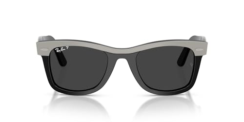 Ray-Ban RB2240F Street Neat I Low Bridge Fit Square Sunglasses, Grey On Black/Polarized Black, 52 mm