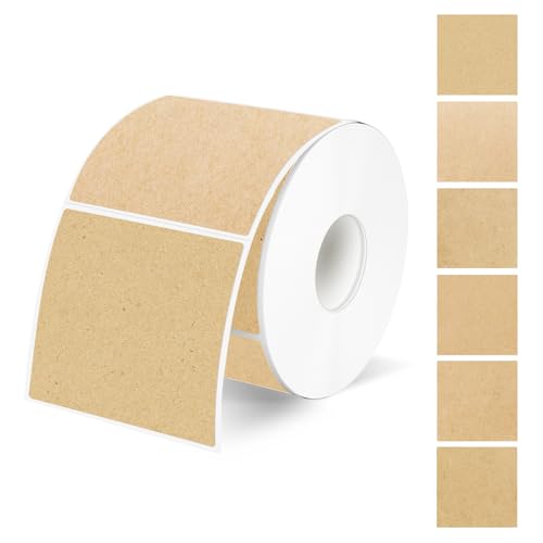 Yeachlaing 2"x2" Square Thermal Label Stickers, Self-Adhesive Waterproof Sticker for Logo Design, Multipurpose Direct Thermal Labels, 500 Sheets/1 Roll,Imitation Kraft Paper Color