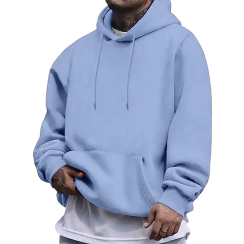 Hoodie Men Cotton Solid Sweatshirts Fall Winter Pullover Hooded Neck Tops Relaxed Thermal Sweatshirts With Pocket