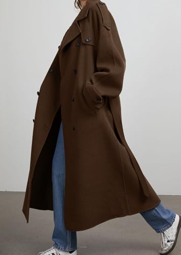 chouyatou Women's Winter Double Breasted Wool Coat Long Sleeve Notch Lapel Midi Long Winter Trench Coat with Belt3