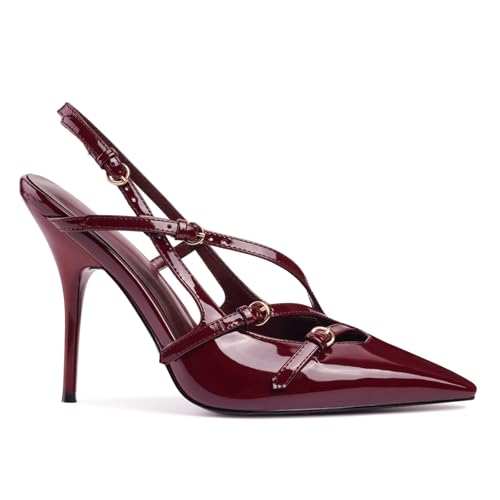 Image of CORNMOOD Slingback Kitten Heels for Women Pointed Closed Toe Pumps Low Stiletto Heels with Buckle Strap Shoes for Wedding Party Office