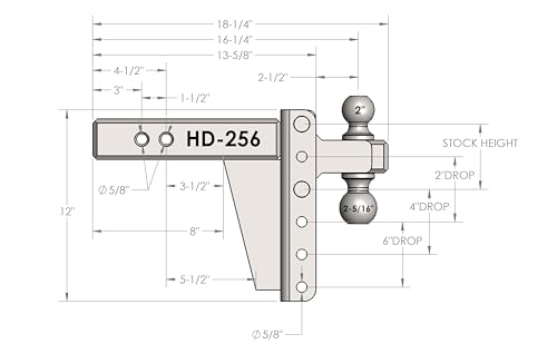 Image of BulletProof Hitches - 2.5 inch Adjustable Heavy Duty Trailer Hitch (22,000 lb. Rating) - 6 inch Drop /Rise Trailer Hitch with 2 inch & 2-5 /16 inch Dual Ball - Powder Coat, Solid Steel, Corrosion-Resistant