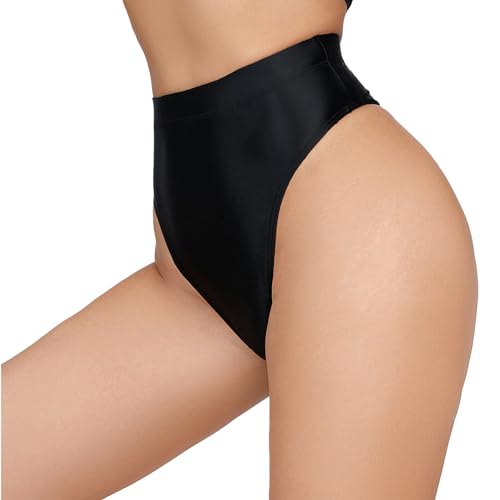 Nahtlose glänzende Cheeky Strings für Frauen Weiche seidige elastische Slips Hohe Taille Leichte Stretch Basic Höschen Schwarz L